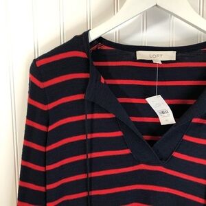 Loft Tasseled Tie Neck Tunic Striped Sweater XS